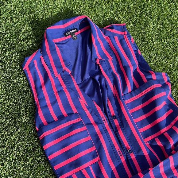 Express Striped Wrap Dress w/ Buttons - Picture 2 of 3